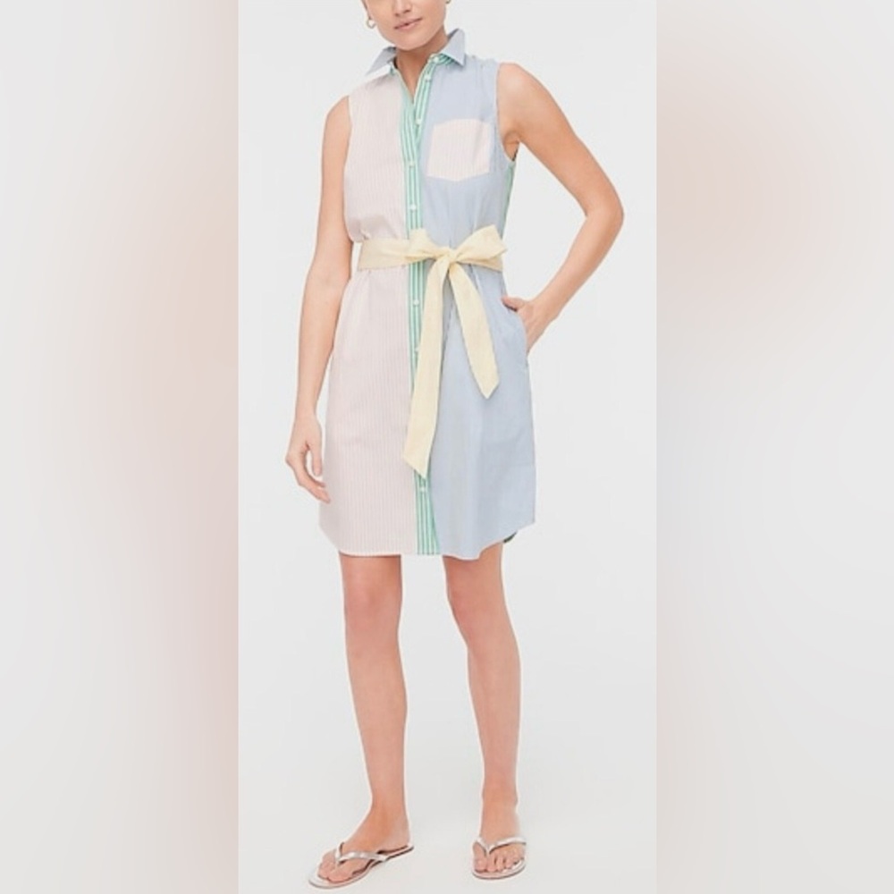 J. Crew Pastel Rainbow Striped Cotton Button Front Shirt Dress Size 8
